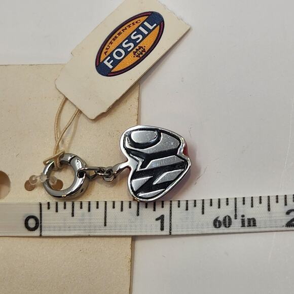 Fossil NYC Red Enamel Apple Charm Stainless Steel Dangle Hinge Ring New - Picture 6 of 6